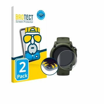 Parte frontal de un envase de producto con el logotipo de la marca BROTECT. Al lado se muestra el dispositivo Coros NOMAD con 