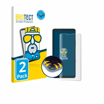 Parte frontal de un envase de producto con el logotipo de la marca BROTECT. Al lado se muestra el dispositivo Sony Xperia 10 V