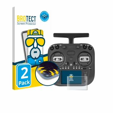 Parte frontal de un envase de producto con el logotipo de la marca BROTECT. Al lado se muestra el dispositivo Radiomaster TX15