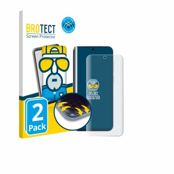 Parte frontal de un envase de producto con el logotipo de la marca BROTECT. Al lado se muestra el dispositivo Vivo X300 Pro co