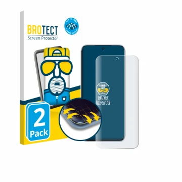 Parte frontal de un envase de producto con el logotipo de la marca BROTECT. Al lado se muestra el dispositivo Tecno Pova Slim 