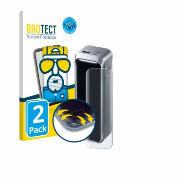 Parte frontal de un envase de producto con el logotipo de la marca BROTECT. Al lado se muestra el dispositivo Anker Prime 220 