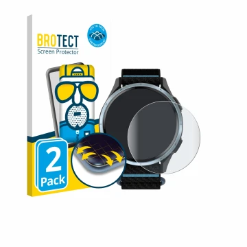 Parte frontal de un envase de producto con el logotipo de la marca BROTECT. Al lado se muestra el dispositivo Garmin Approach 