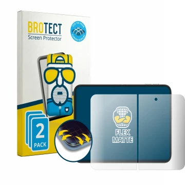 Parte frontal de un envase de producto con el logotipo de la marca BROTECT. Al lado se muestra el dispositivo Apple iPhone Duo