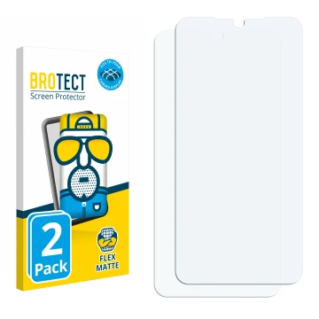 Parte frontal de un envase de producto con el logotipo de la marca BROTECT. Al lado está el protector de pantalla correspondie