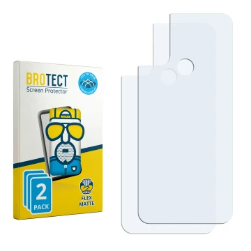 Parte frontal de un envase de producto con el logotipo de la marca BROTECT. Al lado está el protector de pantalla correspondie