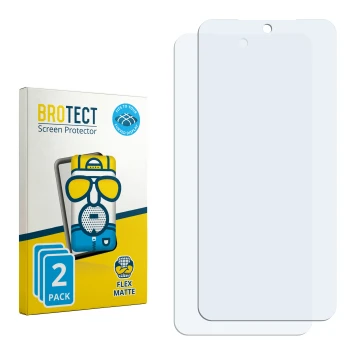 Parte frontal de un envase de producto con el logotipo de la marca BROTECT. Al lado está el protector de pantalla correspondie