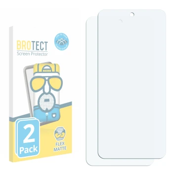 Parte frontal de un envase de producto con el logotipo de la marca BROTECT. Al lado está el protector de pantalla correspondie