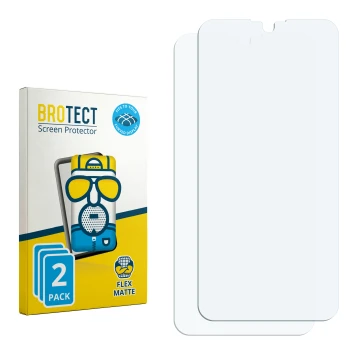 Parte frontal de un envase de producto con el logotipo de la marca BROTECT. Al lado está el protector de pantalla correspondie