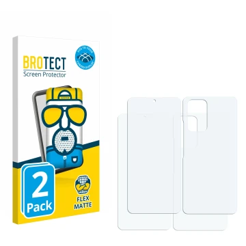Parte frontal de un envase de producto con el logotipo de la marca BROTECT. Al lado está el protector de pantalla correspondie