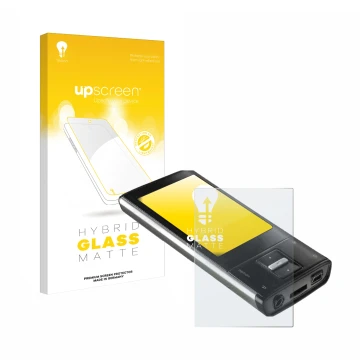 Parte frontal de un envase de producto con el logotipo de la marca upscreen. Al lado se muestra el dispositivo Intenso Video S