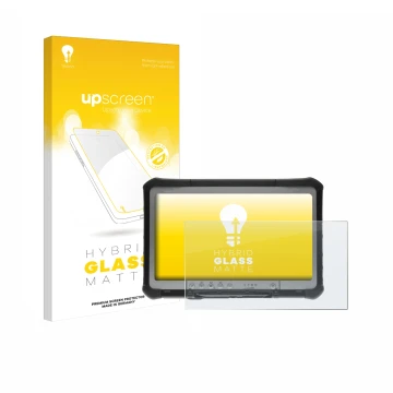 Parte frontal de un envase de producto con el logotipo de la marca upscreen. Al lado se muestra el dispositivo Panasonic Tough