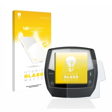 Parte frontal de un envase de producto con el logotipo de la marca upscreen. Al lado se muestra el dispositivo Bosch Intuvia P