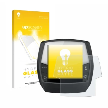 Parte frontal de un envase de producto con el logotipo de la marca upscreen. Al lado se muestra el dispositivo Bosch Intuvia A