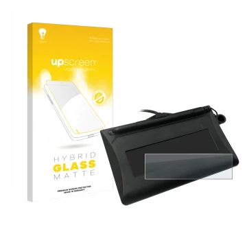 Parte frontal de un envase de producto con el logotipo de la marca upscreen. Al lado se muestra el dispositivo Topaz T-LBK460-