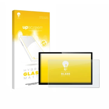 Parte frontal de un envase de producto con el logotipo de la marca upscreen. Al lado se muestra el dispositivo con su protecto