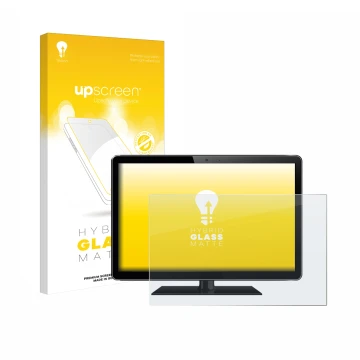 Parte frontal de un envase de producto con el logotipo de la marca upscreen. Al lado se muestra el dispositivo con su protecto