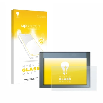 Parte frontal de un envase de producto con el logotipo de la marca upscreen. Al lado se muestra el dispositivo Siemens Simatic