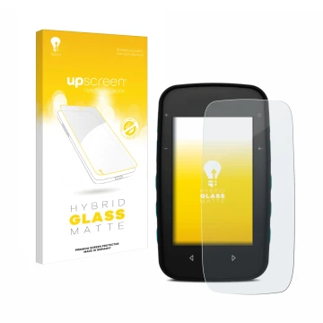 Parte frontal de un envase de producto con el logotipo de la marca upscreen. Al lado se muestra el dispositivo CompeGPS TwoNav