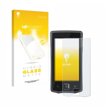 Parte frontal de un envase de producto con el logotipo de la marca upscreen. Al lado se muestra el dispositivo Orderman 7 con 