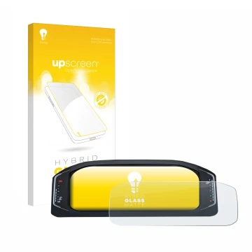 Parte frontal de un envase de producto con el logotipo de la marca upscreen. Al lado se muestra el dispositivo Volkswagen Acti