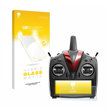 Parte frontal de un envase de producto con el logotipo de la marca upscreen. Al lado se muestra el dispositivo VBar Control To