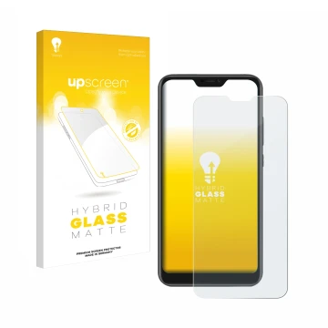 Parte frontal de un envase de producto con el logotipo de la marca upscreen. Al lado se muestra el dispositivo Xiaomi Mi A2 Li