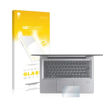 Parte frontal de un envase de producto con el logotipo de la marca upscreen. Al lado se muestra el dispositivo Lenovo IdeaPad 