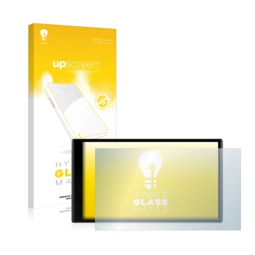 Parte frontal de un envase de producto con el logotipo de la marca upscreen. Al lado se muestra el dispositivo Garmin DriveSma