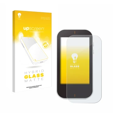 Parte frontal de un envase de producto con el logotipo de la marca upscreen. Al lado se muestra el dispositivo Garmin Approach