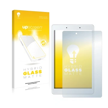 Parte frontal de un envase de producto con el logotipo de la marca upscreen. Al lado se muestra el dispositivo Samsung Galaxy 