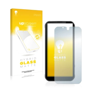 Parte frontal de un envase de producto con el logotipo de la marca upscreen. Al lado se muestra el dispositivo Gigaset GX290 c