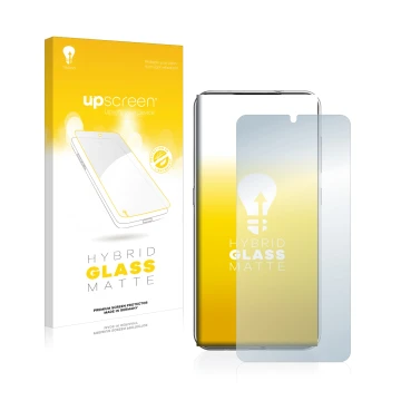 Parte frontal de un envase de producto con el logotipo de la marca upscreen. Al lado se muestra el dispositivo Nokia 7.2 con s