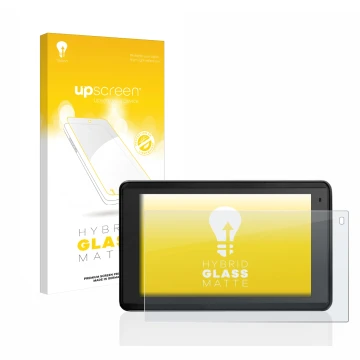 Parte frontal de un envase de producto con el logotipo de la marca upscreen. Al lado se muestra el dispositivo Garmin Aera 660