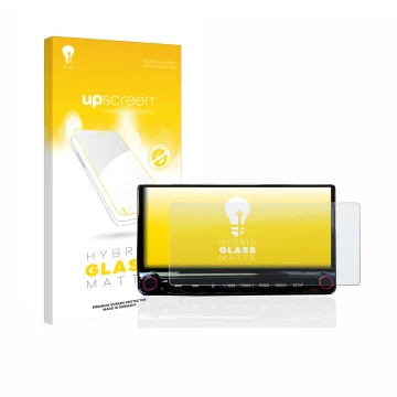 Parte frontal de un envase de producto con el logotipo de la marca upscreen. Al lado se muestra el dispositivo Kia XCeed 2019 