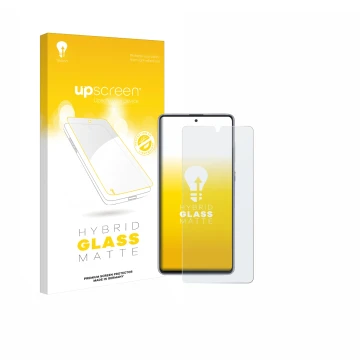 Parte frontal de un envase de producto con el logotipo de la marca upscreen. Al lado se muestra el dispositivo Samsung Galaxy 