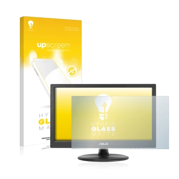 Parte frontal de un envase de producto con el logotipo de la marca upscreen. Al lado se muestra el dispositivo ASUS VT168HR co