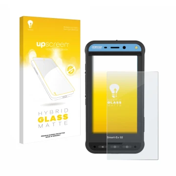 Parte frontal de un envase de producto con el logotipo de la marca upscreen. Al lado se muestra el dispositivo Ecom Smart-Ex 0