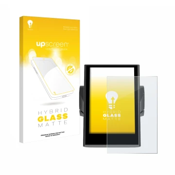 Parte frontal de un envase de producto con el logotipo de la marca upscreen. Al lado se muestra el dispositivo Bafang DP C18 c