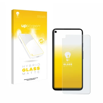 Parte frontal de un envase de producto con el logotipo de la marca upscreen. Al lado se muestra el dispositivo Google Pixel 4a