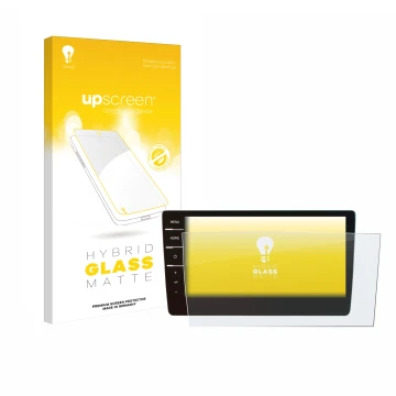 Parte frontal de un envase de producto con el logotipo de la marca upscreen. Al lado se muestra el dispositivo Volkswagen T6.1