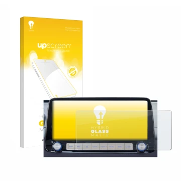 Parte frontal de un envase de producto con el logotipo de la marca upscreen. Al lado se muestra el dispositivo Hyundai Kona 20