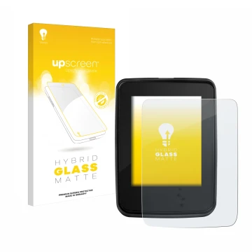 Parte frontal de un envase de producto con el logotipo de la marca upscreen. Al lado se muestra el dispositivo Giant RideDash 