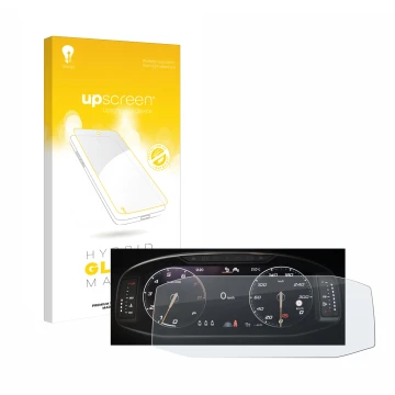 Parte frontal de un envase de producto con el logotipo de la marca upscreen. Al lado se muestra el dispositivo Seat Ateca Face