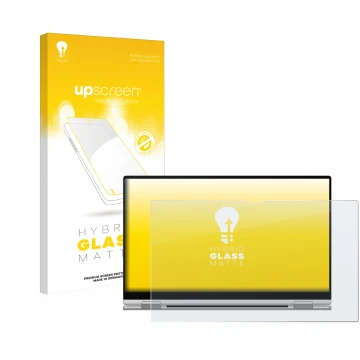 Parte frontal de un envase de producto con el logotipo de la marca upscreen. Al lado se muestra el dispositivo Samsung Galaxy 