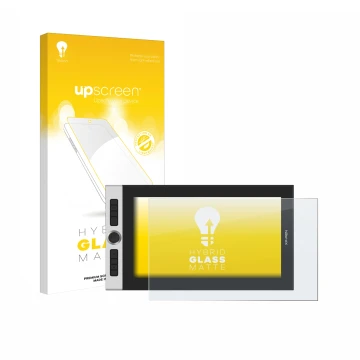 Parte frontal de un envase de producto con el logotipo de la marca upscreen. Al lado se muestra el dispositivo XP-Pen Innovato