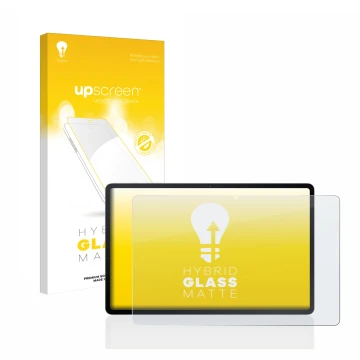 Parte frontal de un envase de producto con el logotipo de la marca upscreen. Al lado se muestra el dispositivo Samsung Galaxy 