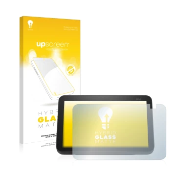 Parte frontal de un envase de producto con el logotipo de la marca upscreen. Al lado se muestra el dispositivo Amazon Echo Sho