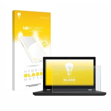 Parte frontal de un envase de producto con el logotipo de la marca upscreen. Al lado se muestra el dispositivo Lenovo ThinkPad