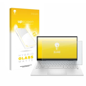 Parte frontal de un envase de producto con el logotipo de la marca upscreen. Al lado se muestra el dispositivo HP Pavilion x36